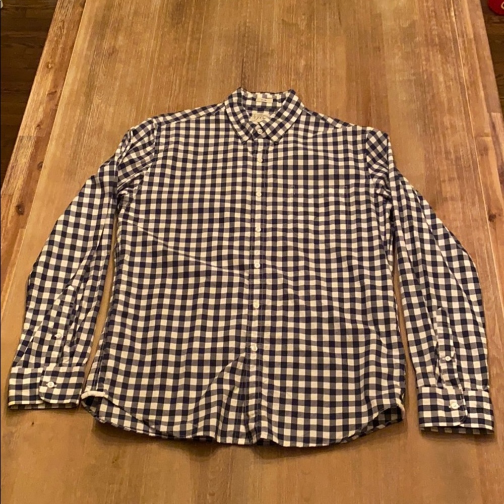 JCrew blue and white checkered button down shirt